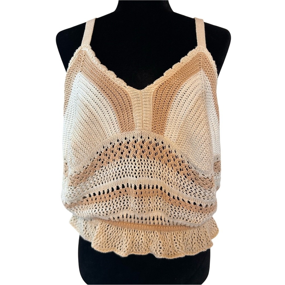 Madden NYC Crochet Knit Cream and Tan  Cropped Tank Top Blouse Size XXXL